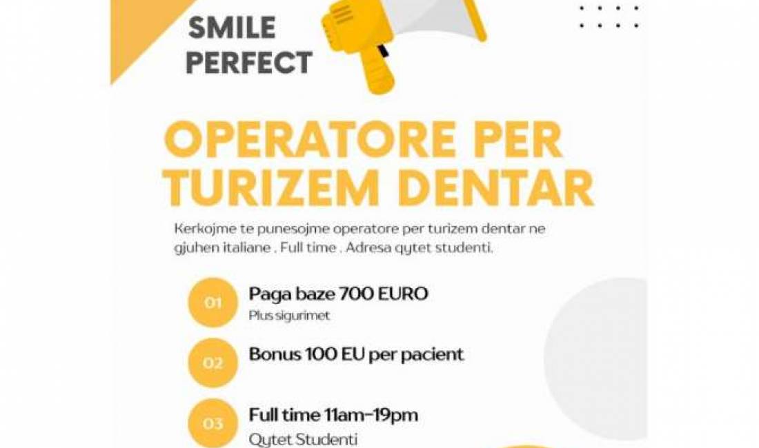Job Offers in Tirana, Profession Agjente telefonike turizmi dentar , With experience, Payment 700  Euro.
