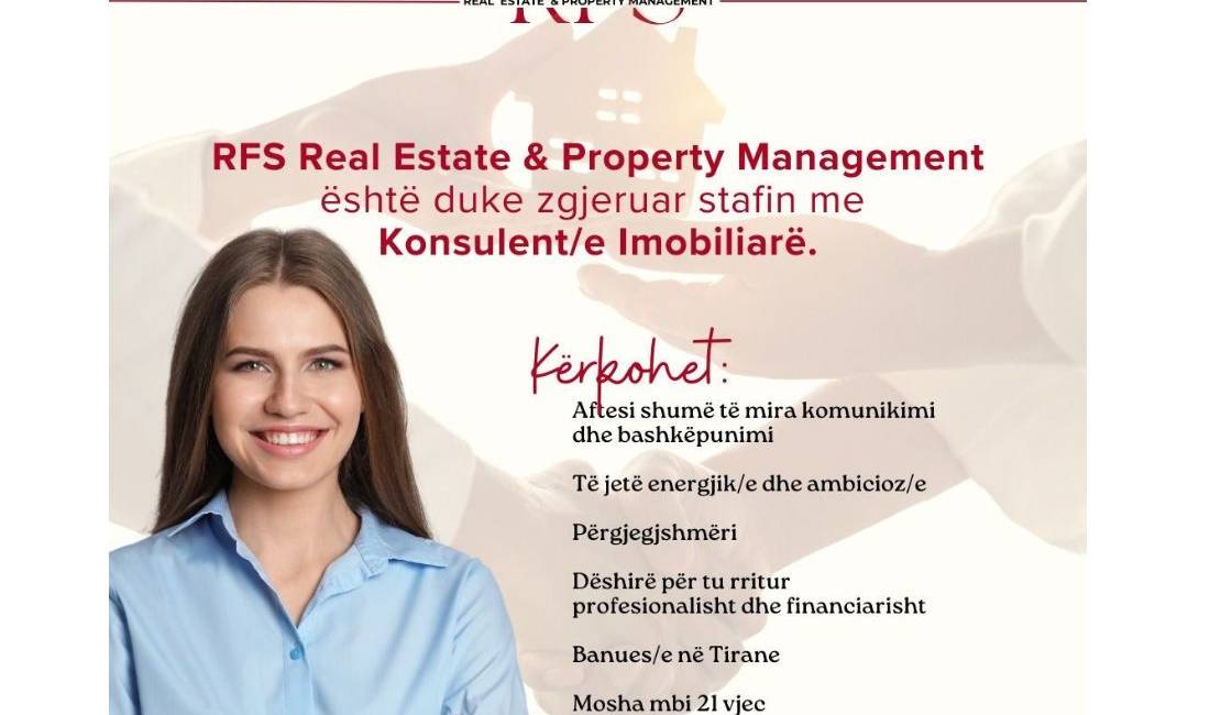 Njoftime Pune ne Tirane, Profesioni Konsulemt imobilar , Fillestar/Pak eksperience, Pagesa Me Marreveshje.