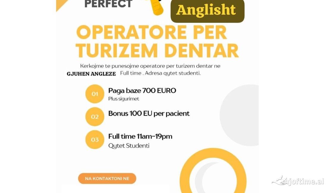 Njoftime Pune ne Tirane, Profesioni Operatore per turizem dentar , Fillestar/Pak eksperience, Pagesa 700  Euro.
