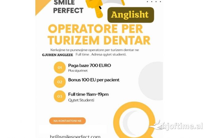 Njoftime Pune per Operatore per turizem dentar ne Tirane