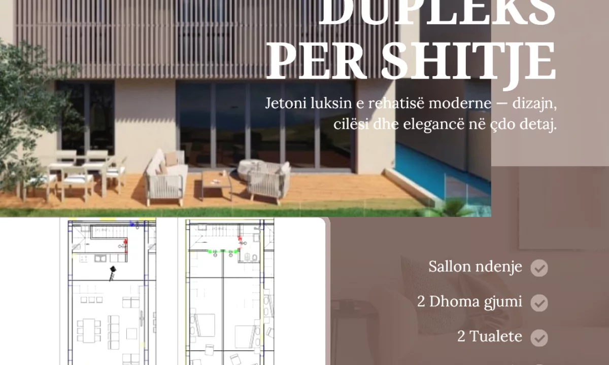 Shtepi ne shitje Duplex(shtepi me 2 kate) ne Tirane, 2+1, Mobilimi Bosh, pa mobiluar, Pagesa 240,000  Euro.