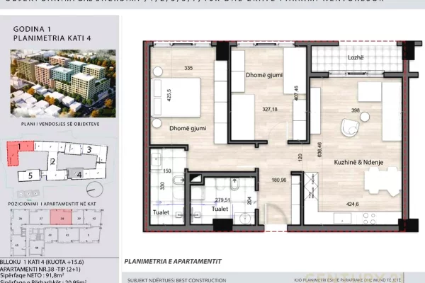 Appartamento in vendita a Tirana 2+1, Vuoto