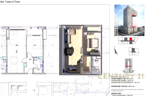 Shtepi ne shitje Apartament ne Tirane, 1+1, Mobilimi Bosh, pa mobiluar, Pagesa 202,750  Euro.