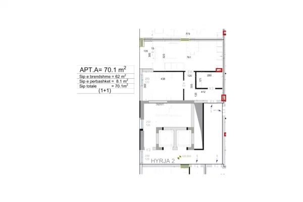 Apartment for sale in Tirana 1+1, Emty