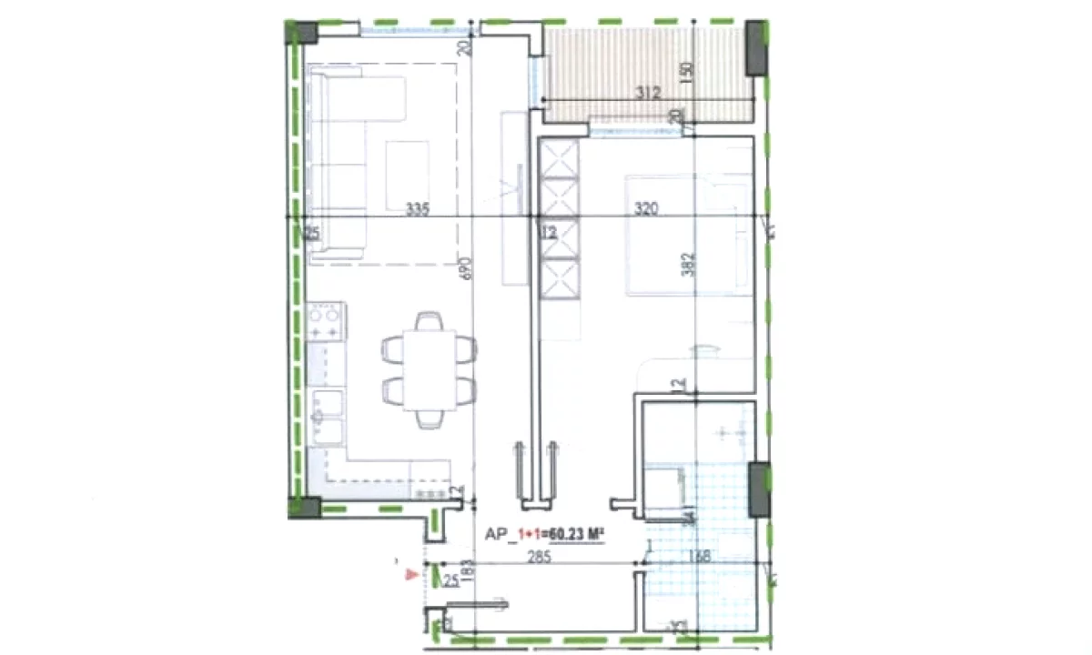 Shtepi ne shitje Apartament ne Tirane, 1+1, Mobilimi Bosh, pa mobiluar, Pagesa 56,000  Euro.