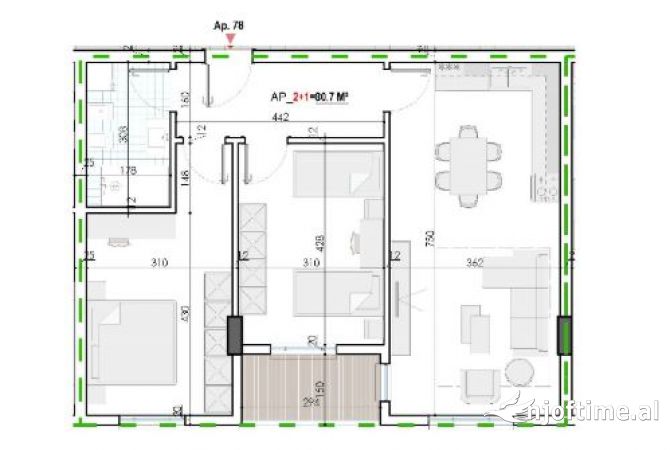 Shtepi ne shitje Apartament ne Tirane, 2+1, Mobilimi Bosh, pa mobiluar, Pagesa 67,867  Euro.