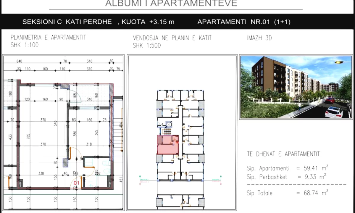 Apartment for sale in Tirana 1+1, Emty