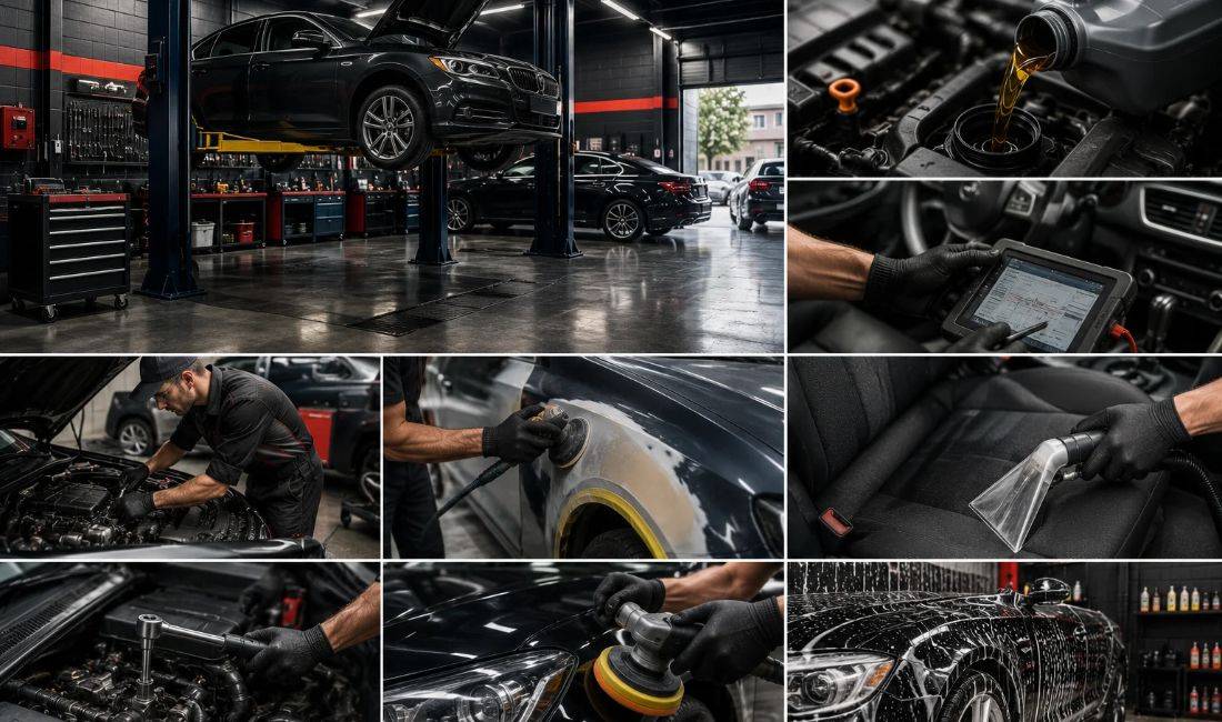 Auto servist ofron sherbime Xhenerike dhe Elektroauto, Larje tapicerie, Lucidim, Motorrist, Nderrim vaji dhe filtra