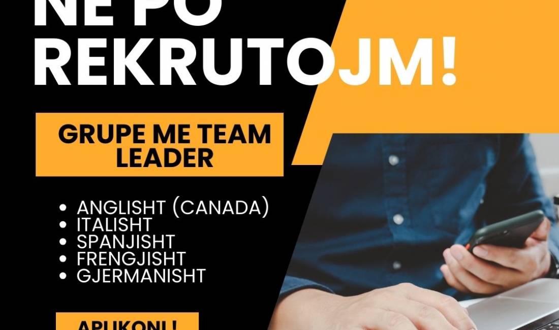 Job Offers in Tirana, Profession Grupe me Team Leader ne gjuhet Italisht, Spanjisht, Gjermanisht, Frengjisht. , With experience, Payment 1,000  Euro.