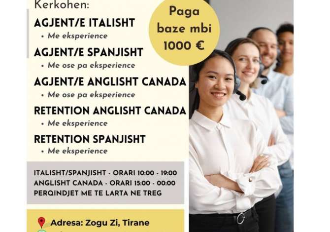Job Offers for Call Center Agent in Tirana