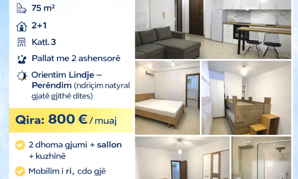 Apartment for rent in Tirana 2+1, Furnished