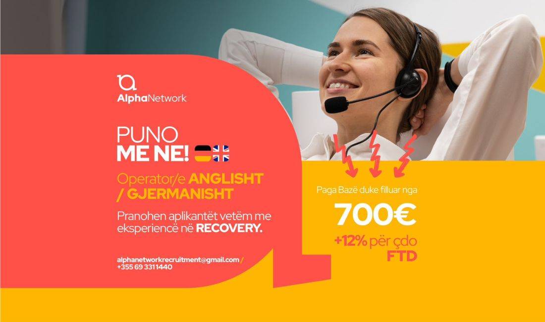 Job Offers in Tirana, Profession  Operator ne Anglisht , Beginner/Little experience, Payment 700  Euro.