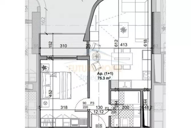 Shtepi ne shitje Apartament ne Tirane, 1+1, Mobilimi Bosh, pa mobiluar, Pagesa 241,000  Euro.