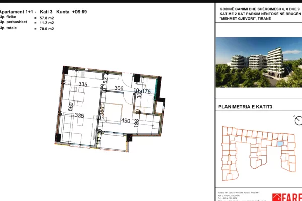 Shtepi ne shitje Apartament ne Tirane, 1+1, Mobilimi Bosh, pa mobiluar, Pagesa 84,000  Euro.