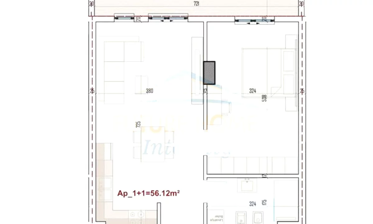 Shtepi ne shitje Apartament ne Tirane, 1+1, Mobilimi Bosh, pa mobiluar, Pagesa 78,640  Euro.