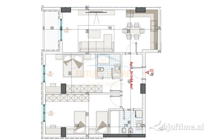 Shtepi ne shitje Apartament ne Tirane, 2+1, Mobilimi Bosh, pa mobiluar, Pagesa 121,000  Euro.