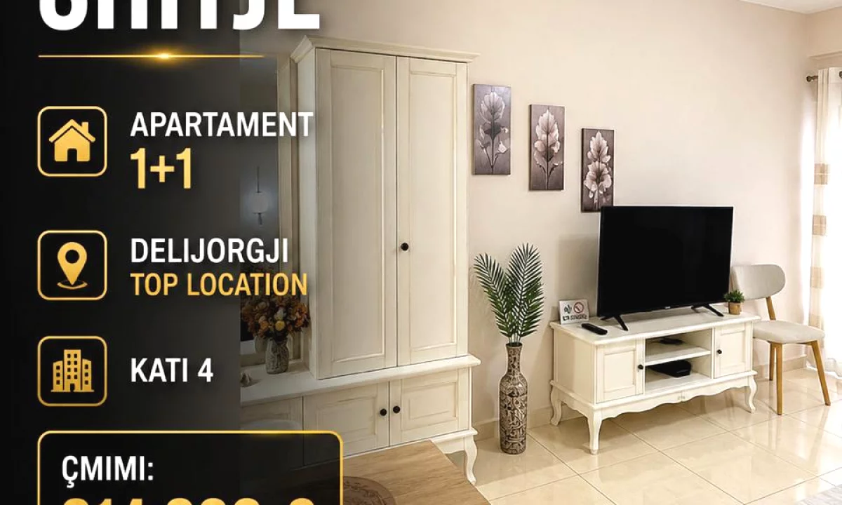 Shtepi ne shitje Apartament ne Tirane, 1+1, Mobilimi E mobiluar, Pagesa 214,000  Euro.