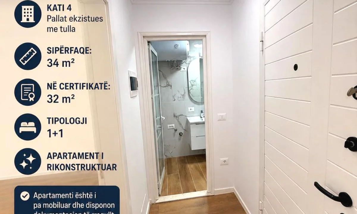 Shtepi ne shitje Apartament ne Tirane, 1+1, Mobilimi E mobiluar, Pagesa 94,000  Euro.