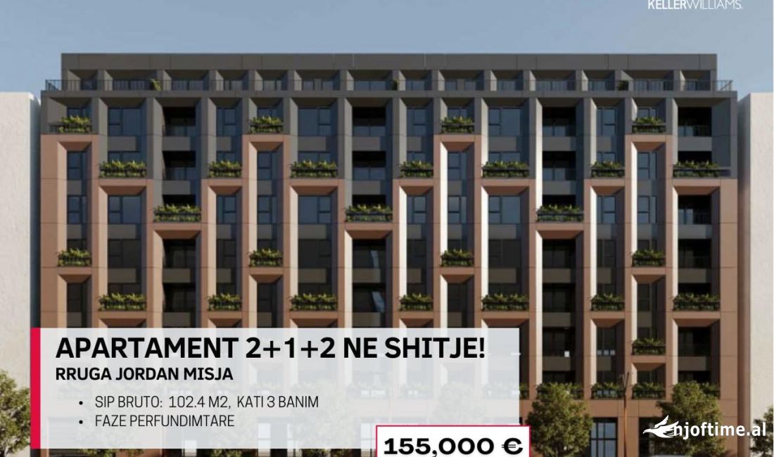 Shtepi ne shitje Apartament ne Tirane, 2+1, Mobilimi Bosh, pa mobiluar, Pagesa 155,000  Euro.