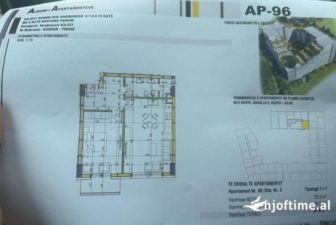 Shtepi ne shitje Apartament ne Tirane, 1+1, Mobilimi Bosh, pa mobiluar, Pagesa 105,305  Euro.