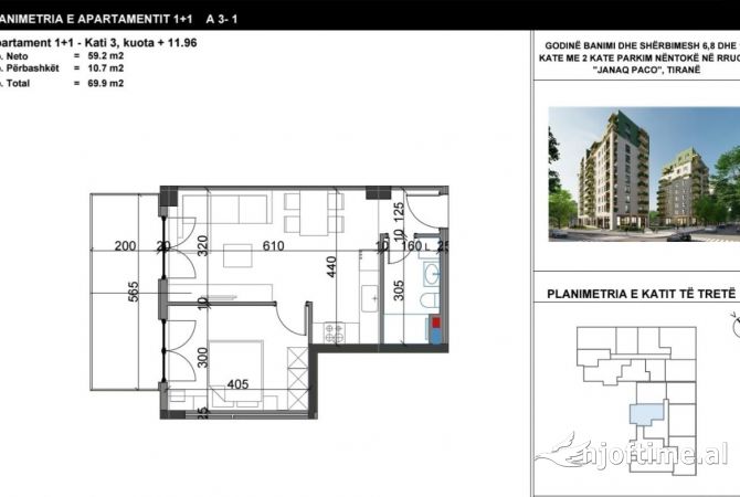 Shtepi ne shitje Apartament ne Tirane, 1+1, Mobilimi Bosh, pa mobiluar, Pagesa 112,000  Euro.