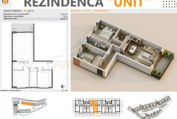 Shtepi ne shitje Apartament ne Tirane, 2+1, Mobilimi Bosh, pa mobiluar, Pagesa 191,000  Euro.