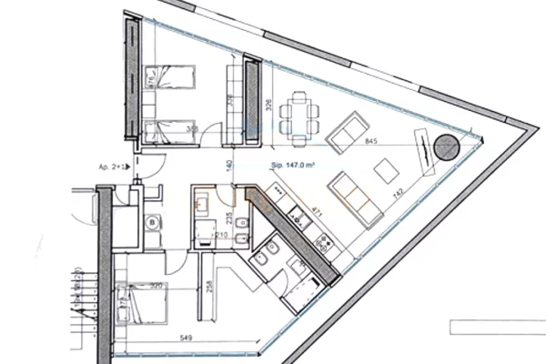 Shtepi ne shitje Apartament ne Tirane, 2+1, Mobilimi Bosh, pa mobiluar, Pagesa 382,205  Euro.