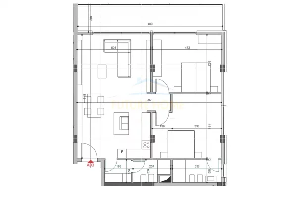 Shtepi ne shitje Apartament ne Tirane, 2+1, Mobilimi Bosh, pa mobiluar, Pagesa 270,564  Euro.
