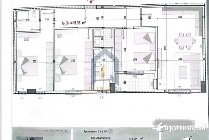 Shtepi ne shitje Apartament ne Tirane, 3+1, Mobilimi Bosh, pa mobiluar, Pagesa 124,848  Euro.