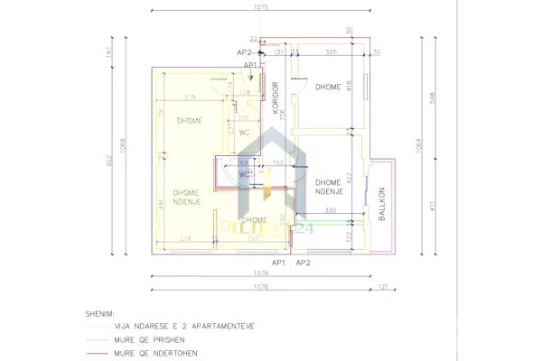 Shtepi ne shitje Apartament ne Tirane, 1+1, Mobilimi Bosh, pa mobiluar, Pagesa 149,000  Euro.