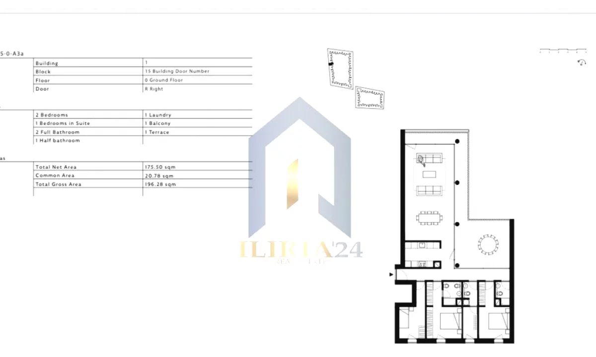 Shtepi ne shitje Apartament ne Tirane, 3+1, Mobilimi Bosh, pa mobiluar, Pagesa 343,490  Euro.