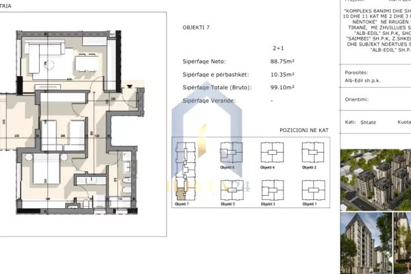 Shtepi ne shitje Apartament ne Tirane, 2+1, Mobilimi Bosh, pa mobiluar, Pagesa 148,650  Euro.