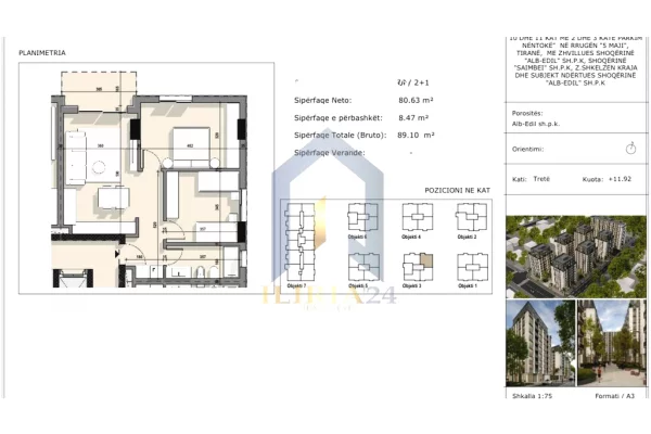 Shtepi ne shitje Apartament ne Tirane, 2+1, Mobilimi Bosh, pa mobiluar, Pagesa 133,650  Euro.