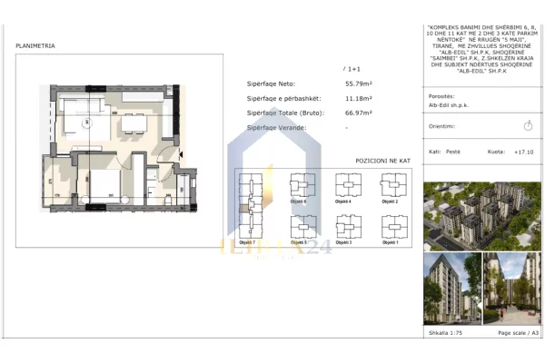 Shtepi ne shitje Apartament ne Tirane, 1+1, Mobilimi Bosh, pa mobiluar, Pagesa 100,455  Euro.