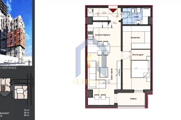 Shtepi ne shitje Apartament ne Tirane, 1+1, Mobilimi Bosh, pa mobiluar, Pagesa 225,000  Euro.