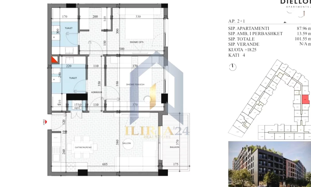 Shtepi ne shitje Apartament ne Tirane, 2+1, Mobilimi Bosh, pa mobiluar, Pagesa 104,730  Euro.