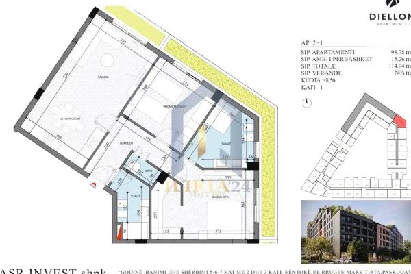Shtepi ne shitje Apartament ne Tirane, 2+1, Mobilimi Bosh, pa mobiluar, Pagesa 114,040  Euro.