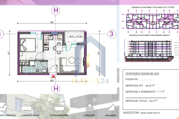 Appartamento in vendita a Durazzo 1+1, Vuoto