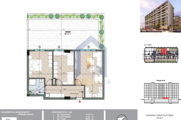 Shtepi ne shitje Apartament ne Tirane, 2+1, Mobilimi Bosh, pa mobiluar, Pagesa 132,440  Euro.