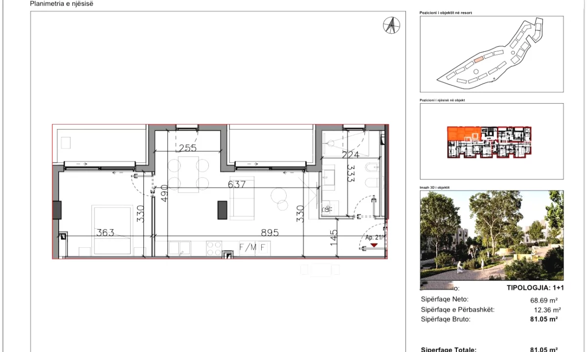 Appartamento in vendita a Tirana 1+1, Vuoto