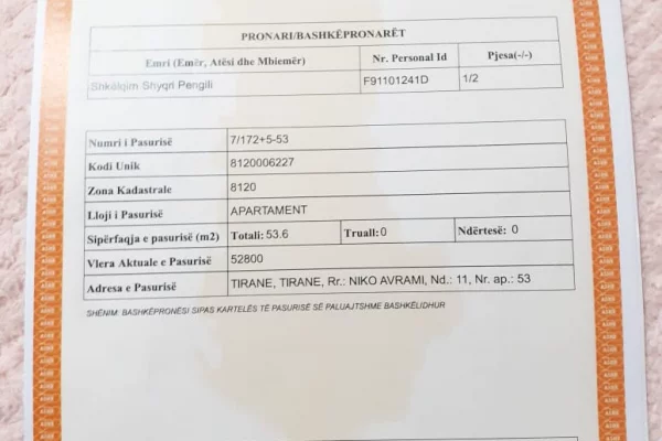 Apartment for sale in Tirana 1+1, Emty