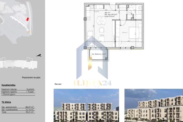Shtepi ne shitje Apartament ne Tirane, 1+1, Mobilimi Bosh, pa mobiluar, Pagesa 200,000  Euro.