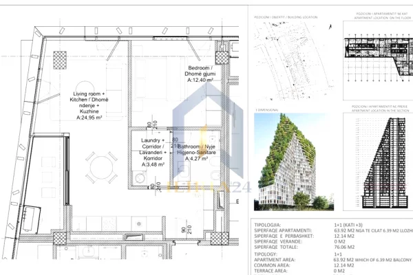 Shtepi ne shitje Apartament ne Tirane, 1+1, Mobilimi Pjeserisht e mobiluar, Pagesa 40,000  Euro.