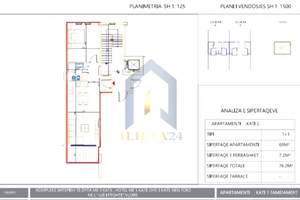 Shtepi ne shitje Apartament ne Vlore, 1+1, Mobilimi Bosh, pa mobiluar, Pagesa 266,700  Euro.