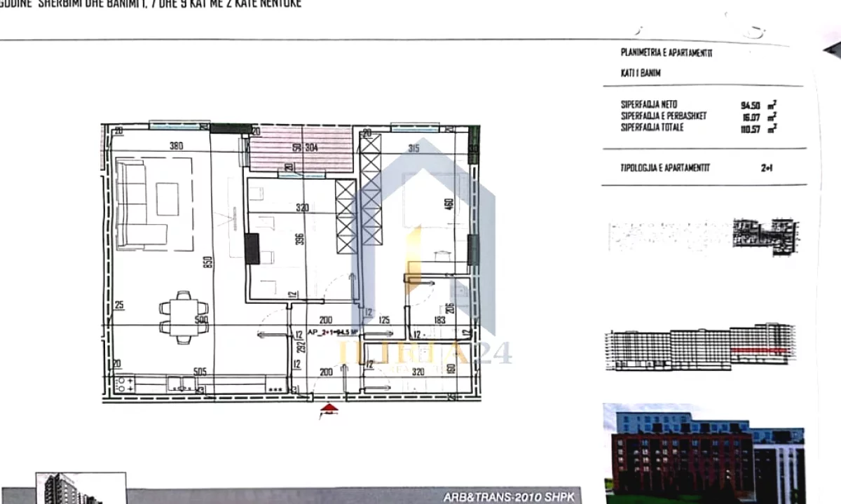 Shtepi ne shitje Apartament ne Tirane, 2+1, Mobilimi Bosh, pa mobiluar, Pagesa 136,664  Euro.