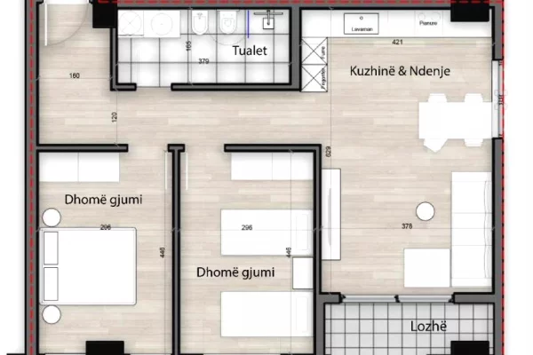 Shtepi ne shitje Apartament ne Tirane, 2+1, Mobilimi Bosh, pa mobiluar, Pagesa 162,320  Euro.