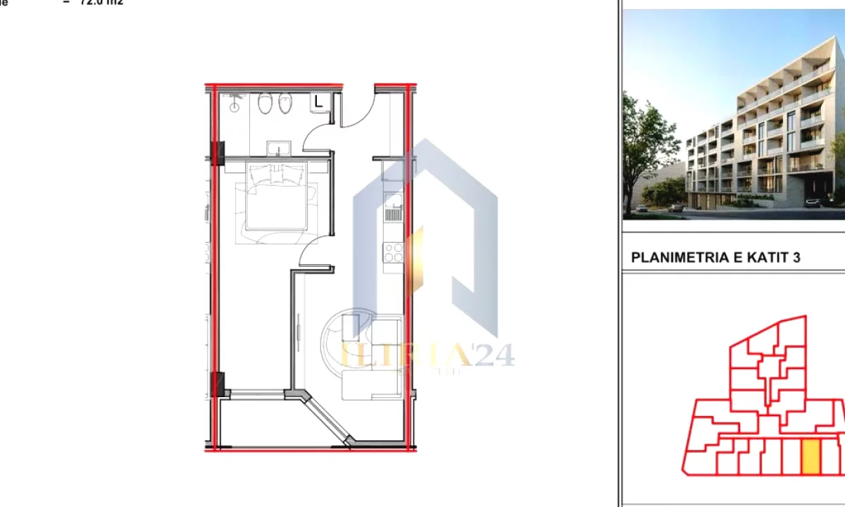 Apartment for sale in Tirana 1+1, Emty