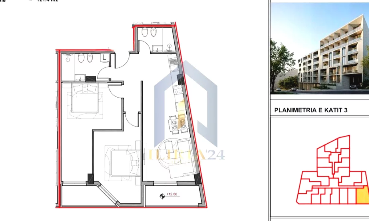 Apartment for sale in Tirana 2+1, Emty