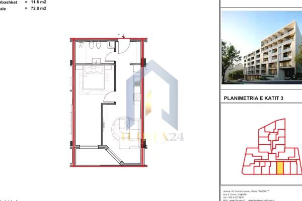 Apartment for sale in Tirana 1+1, Emty