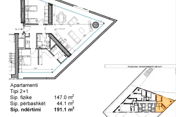 Apartament 2+1 per shitje tek Tirana Tower 
